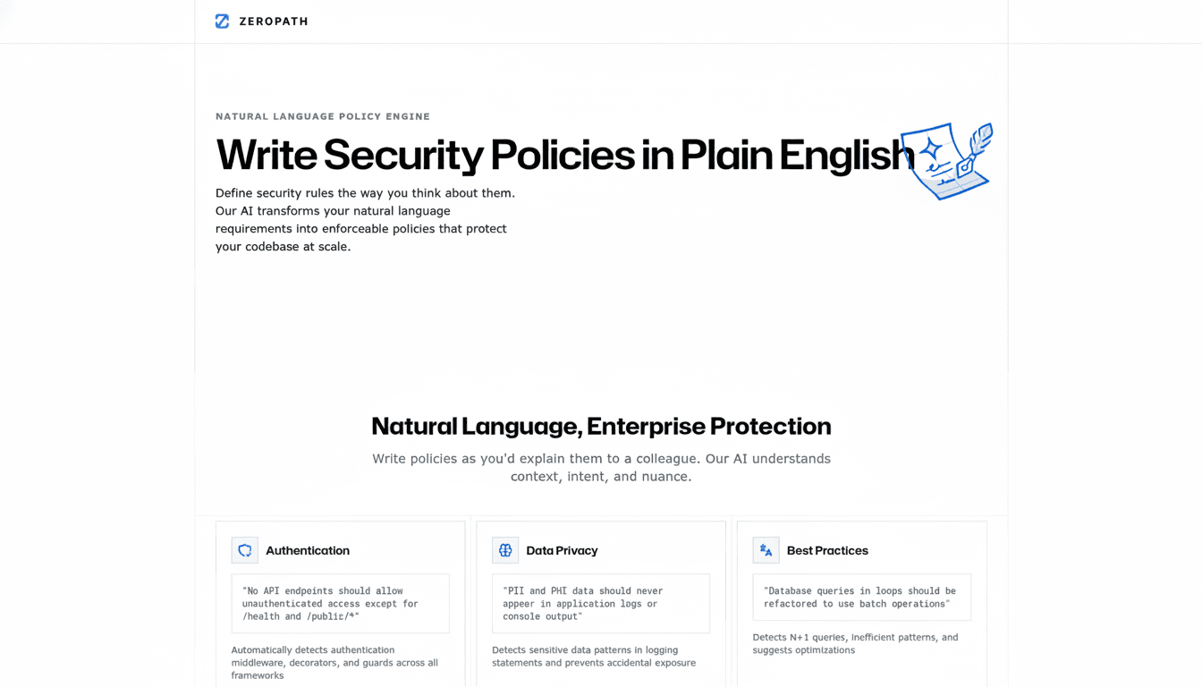 Screenshot of https://zeropath.com/products/policy-engine