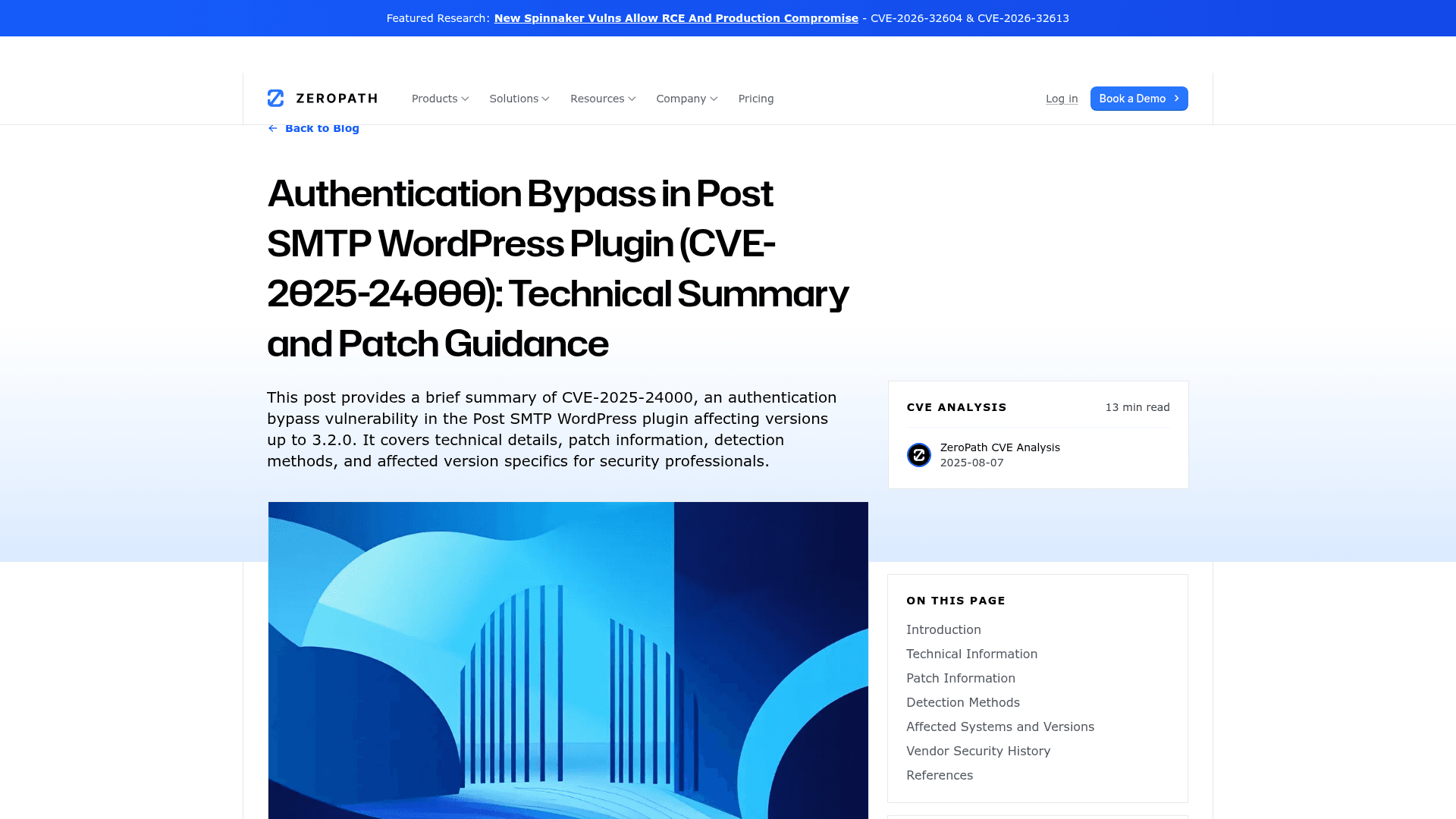 Screenshot of https://zeropath.com/blog/cve-2025-24000-post-smtp-auth-bypass