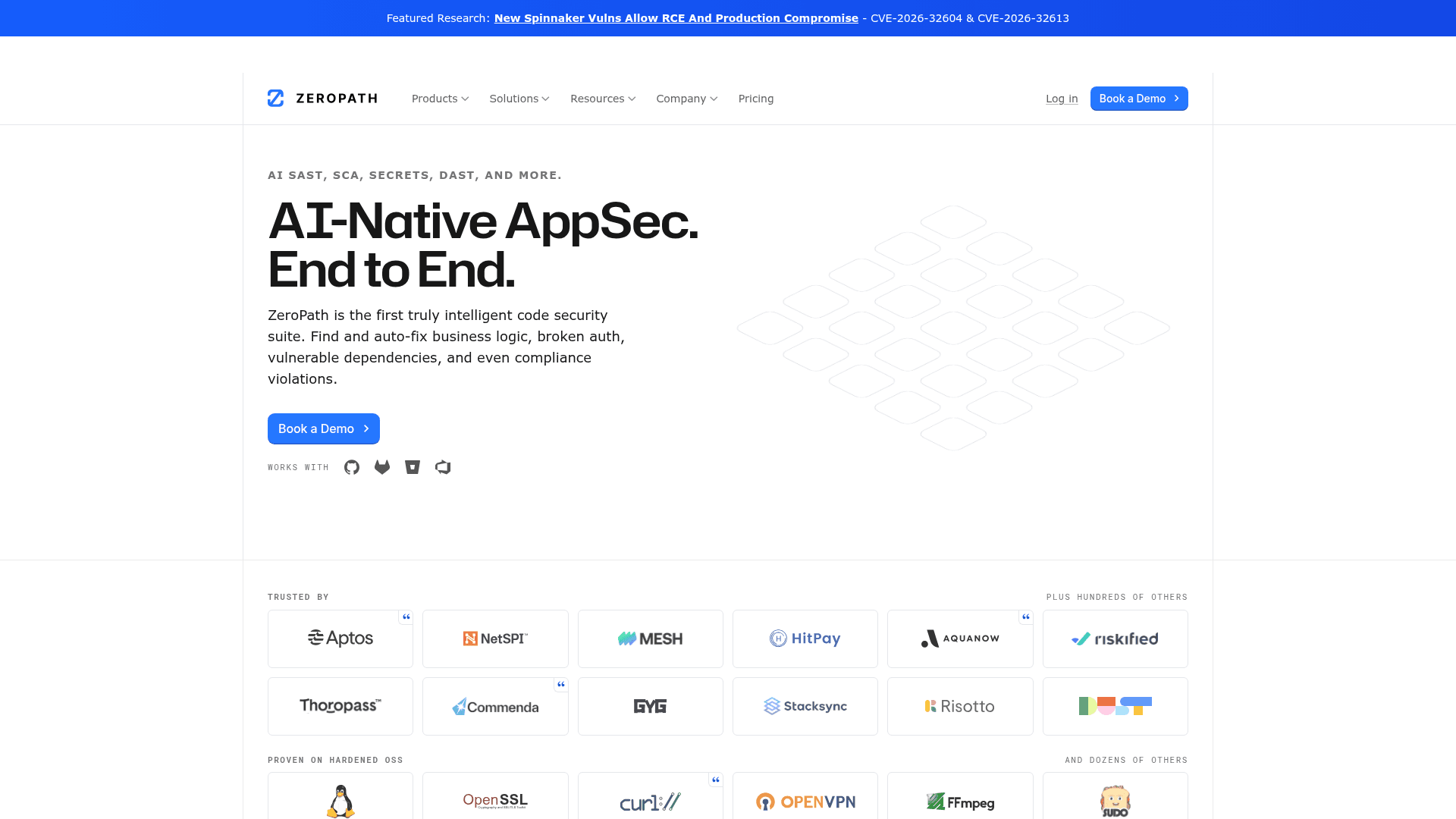 Screenshot of https://zeropath.com/
