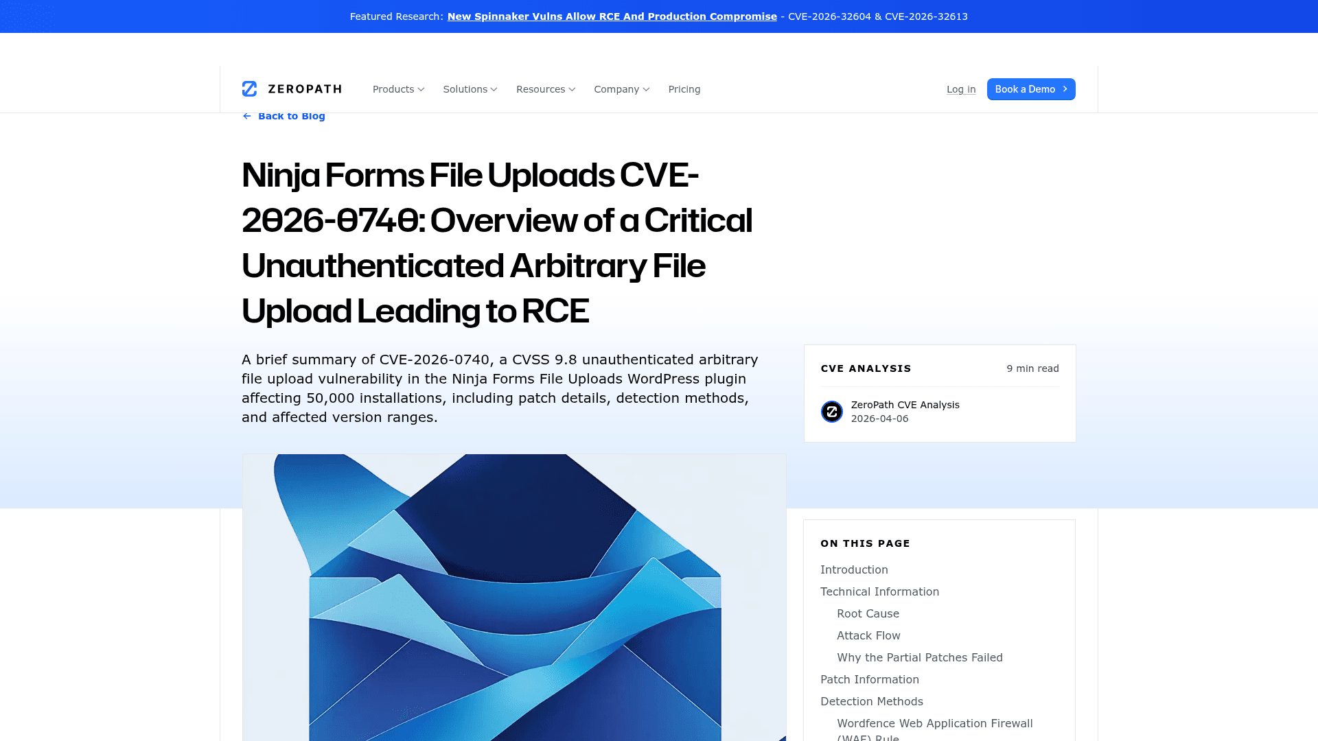 Screenshot of https://zeropath.com/blog/cve-2026-0740-ninja-forms-file-uploads-arbitrary-file-upload