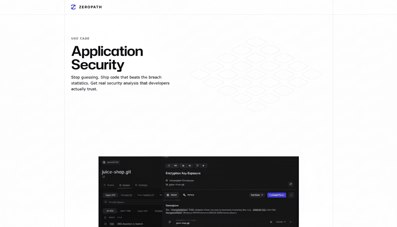 Screenshot of https://zeropath.com/solutions/application-security