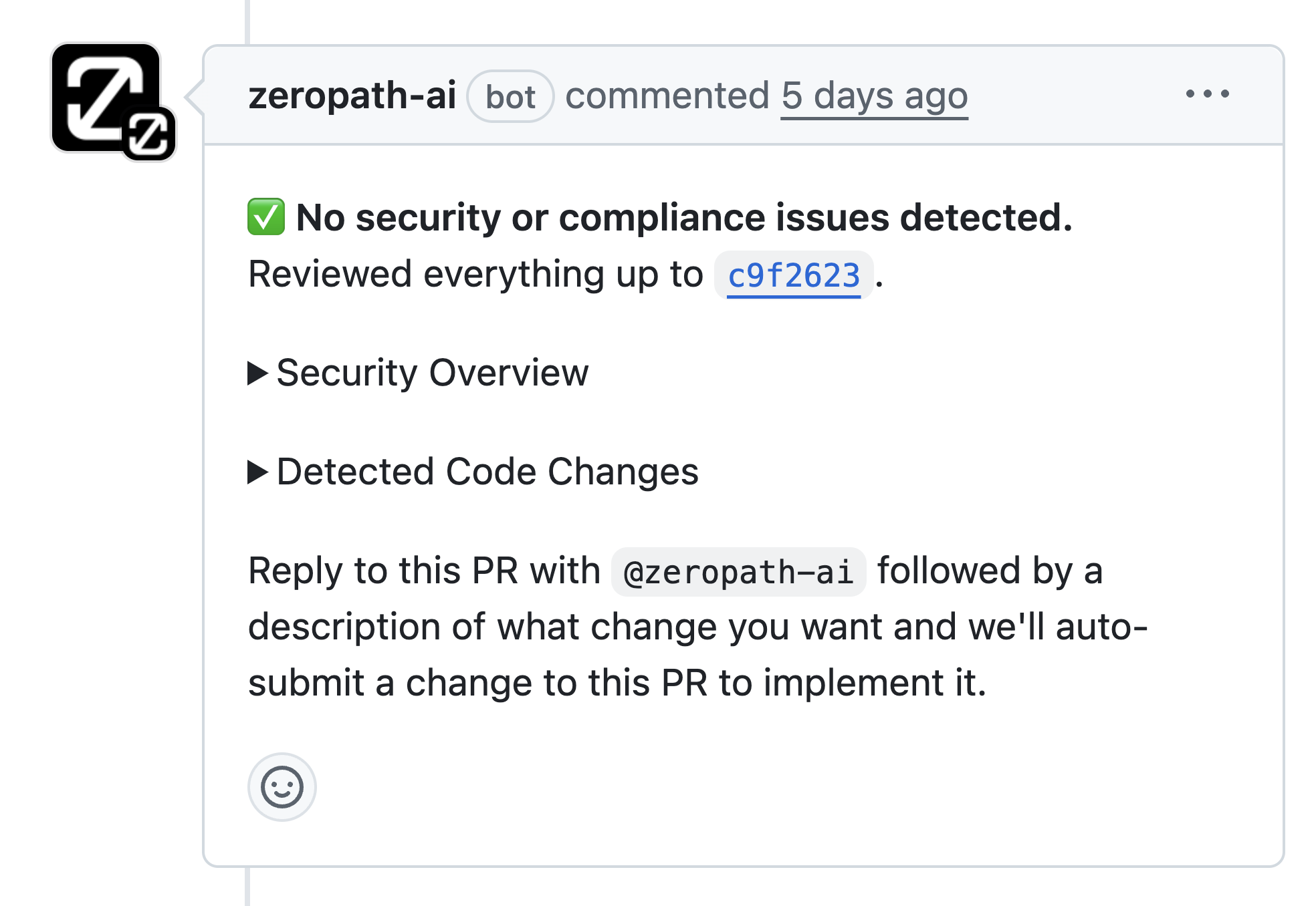 ZeroPath AI SAST integration in GitHub pull requests with inline security feedback